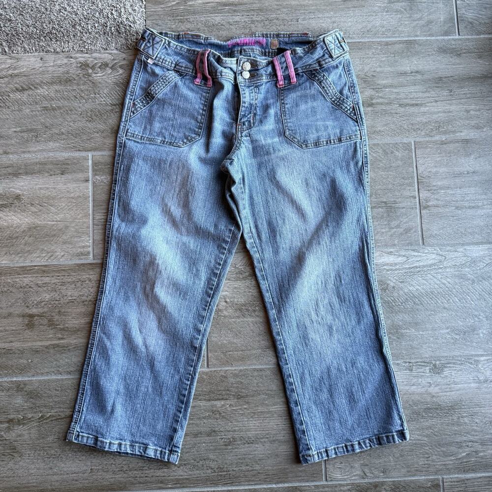 Y2K Younique Jeans Size 11 Low Rise Wide Leg Cargo Pink Trim Denim 2000s
